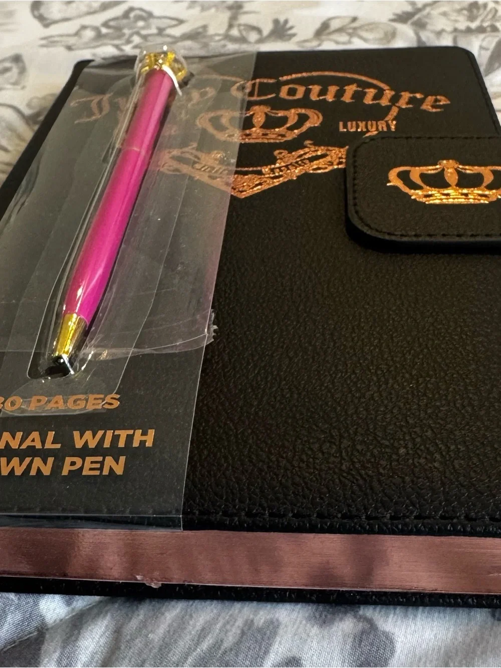 Juicy Couture Black Journal with Pink and Gold Crown Pen